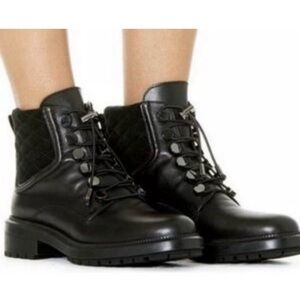 Skandi Leather Combat boot grunge whimsigoth Aquatalia Black Linda Boot 8.5